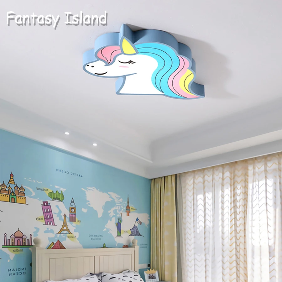 

Unicorn kids room light led ceiling lights with remote control cartoon lampshade children room cute ceiling lamp deco child room