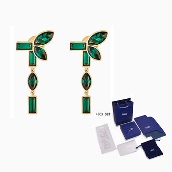 

Fashion Jewelry Swa New Bamboo Pierced Earrings Torus Shape Leaves Rose Gold Gold Chain Female Luxury Romantic Jewelry Gift