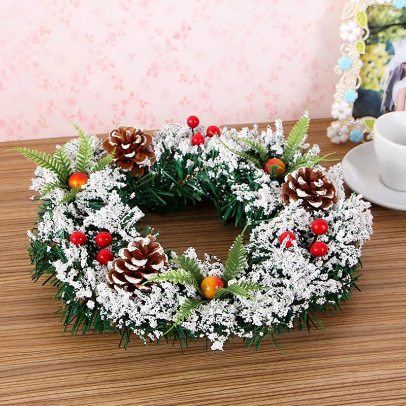 20cm Wall Hanging Christmas Wreath Decoration Handmade Door Ornament Garland Holiday Decor Fake Fruit Pine Xmas For Home AKC6358