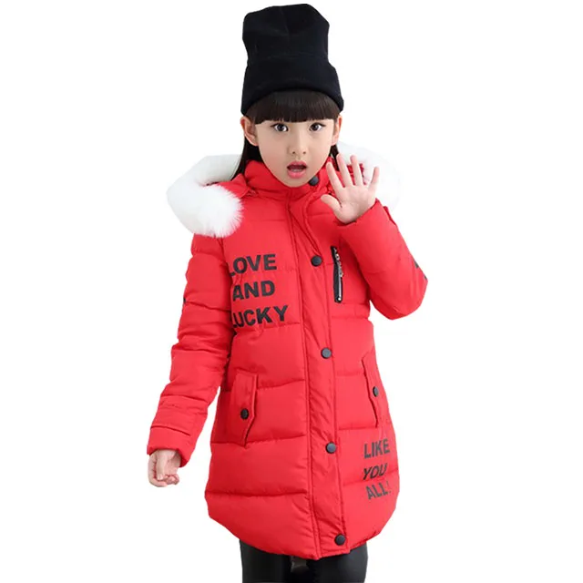 Red 2 6 8 12 Years Fashion Children Jackets For Teenage Girls Winter Warm Parkas Coats For Girl Fur Hooded Thick Outerwear Clothing - Цвет: Red
