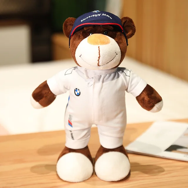 30CM Funny Locomotive Teddy Bear Plush Toys High Quality Bear with Helmet Clothes Dolls Stuffed Soft Pillow Kids Boys Present