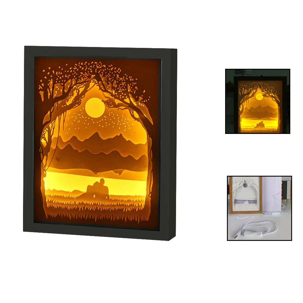 

DIY Handmade Papercut Paper Carving Light Lamp 3D Paper Sculpture Light USB Night Light for Christmas Bedroom 235*295*45mm Oc15