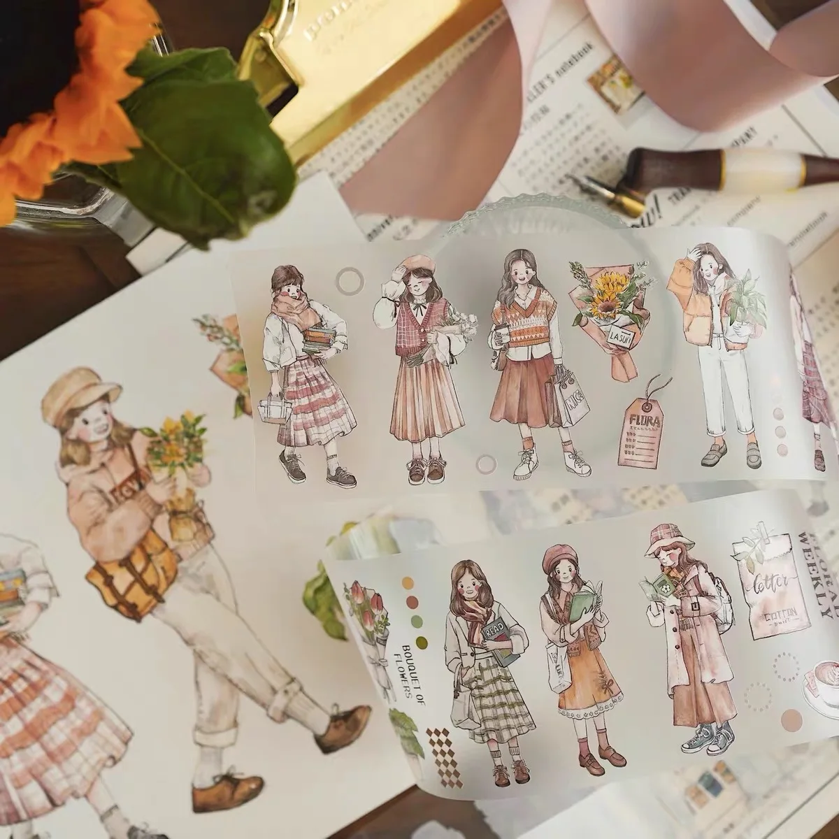 Vinatge nehmen Sie einen Spaziergang Mädchen 02 Washi Pet Tape für Karten herstellung DIY Scrap booking Plan Aufkleber – Detail 5
