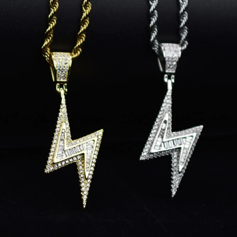 Gold Silver Color Iced Bolt Necklaces 