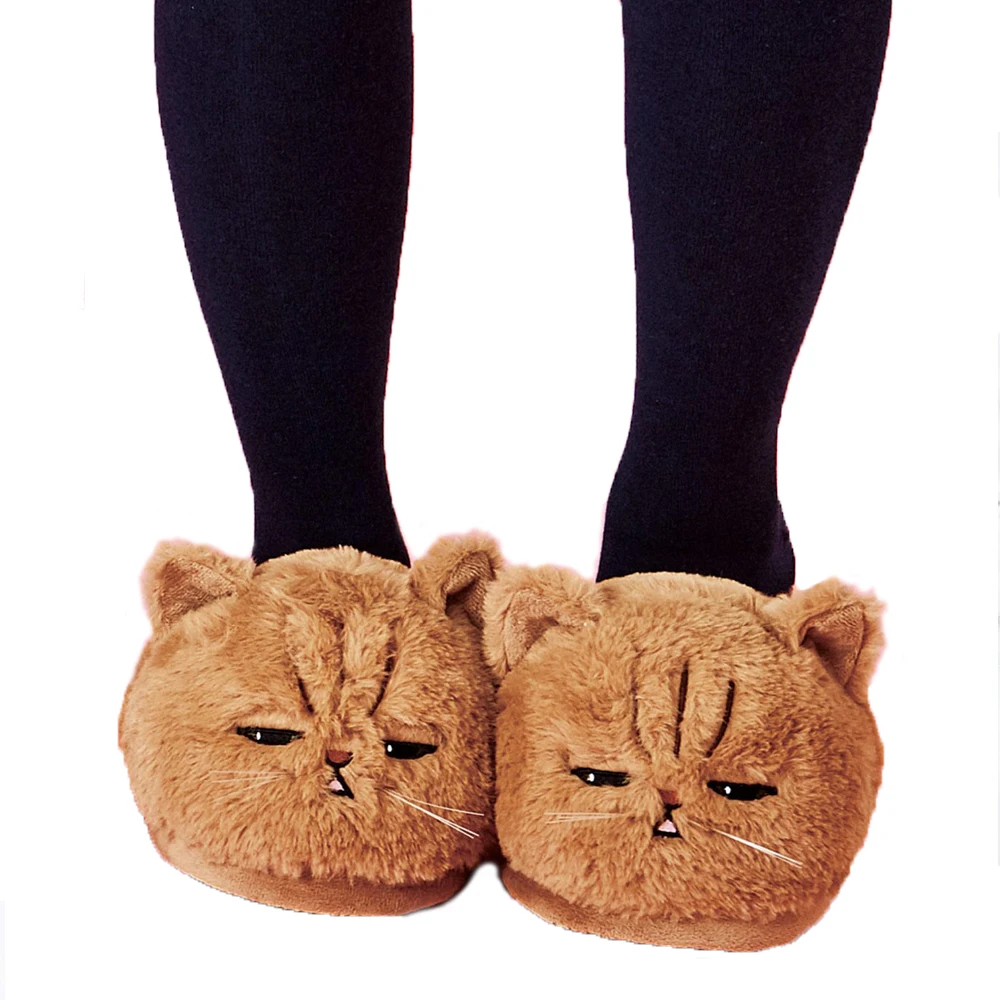 Millffy Cute Unisex Kids Girls 3D Big Head Realistic Kitty Cat Womens Plush Fuzzy Slippers Ladies home Slippers