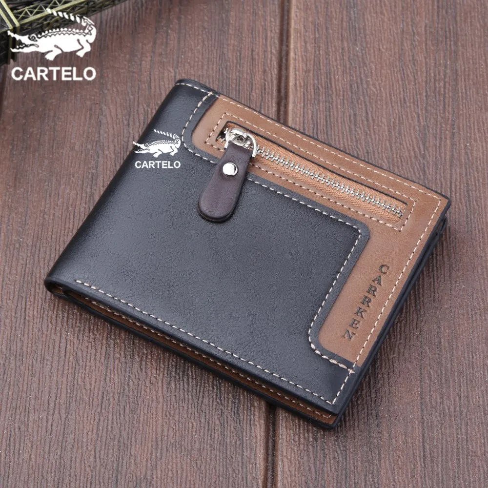 

CARTELO 2020 New Men's Wallet Short Zipper Wallet Men US Dollar Clip Multi-Card Wallet Retro PU Leather Wallet Casual Soft