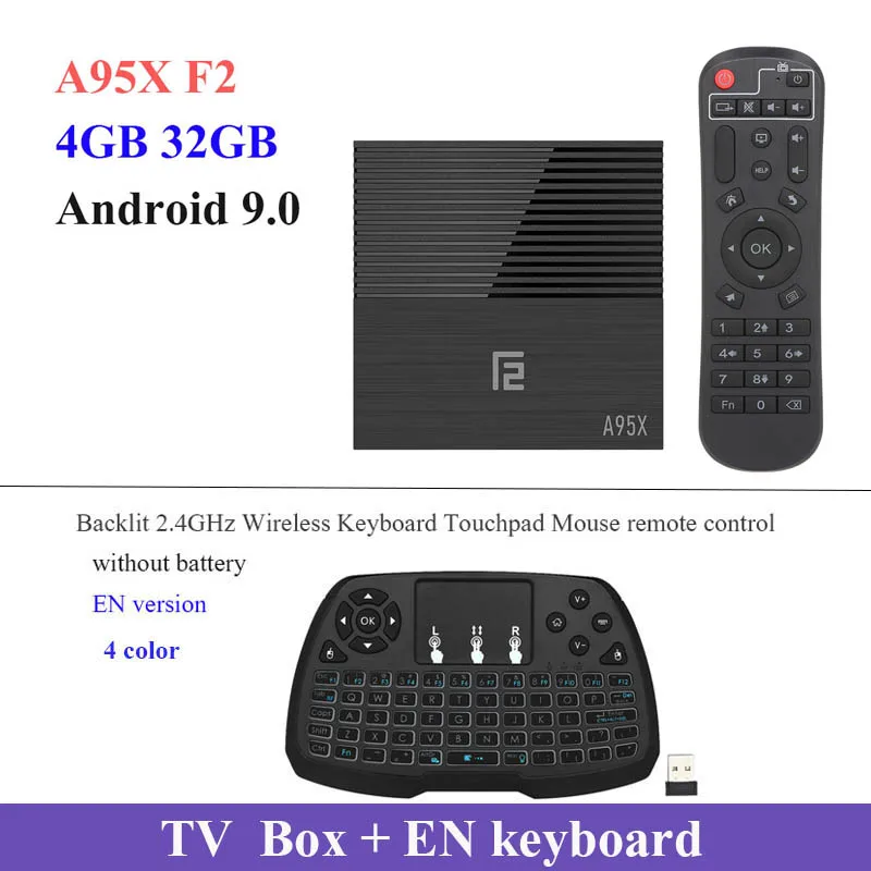 A95X F2 ТВ приставка Android 9,0 Смарт ТВ приставка Cortex-A53 Четырехъядерный 4K 4GB+ 32GB 2,4G WiFi HD медиаплеер приставка android - Цвет: box add EN keyboard