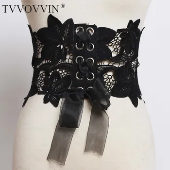 

TVVOVVIN New Summer Spring 2019 Tide Black Lace Hollow Out Hook Flower Adjustable Belt Women All-match E329