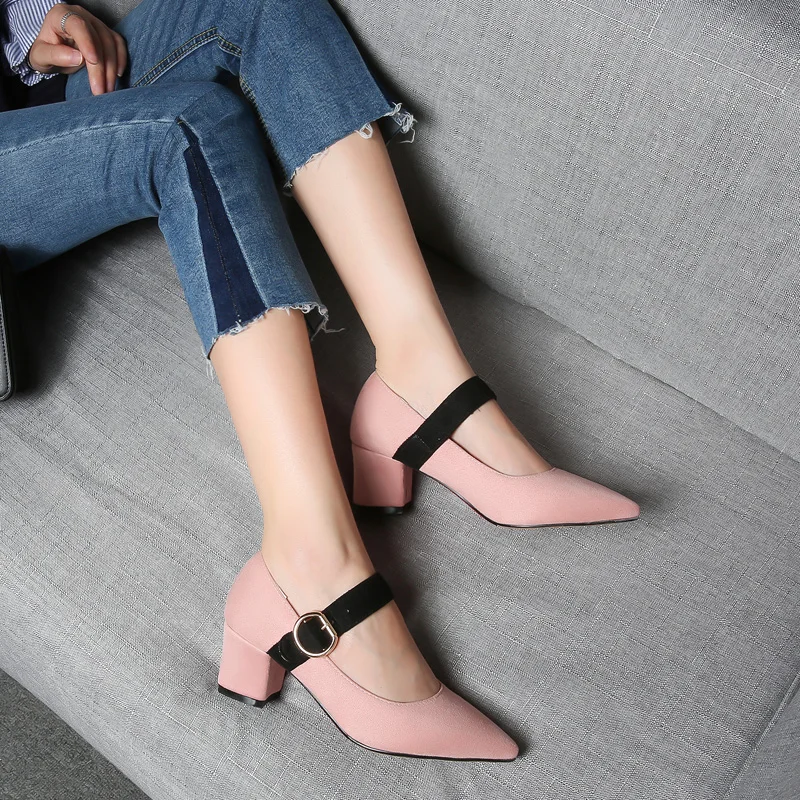 Zapatos Mujer/женские туфли лодочки женская обувь на толстом каблуке с ремешком