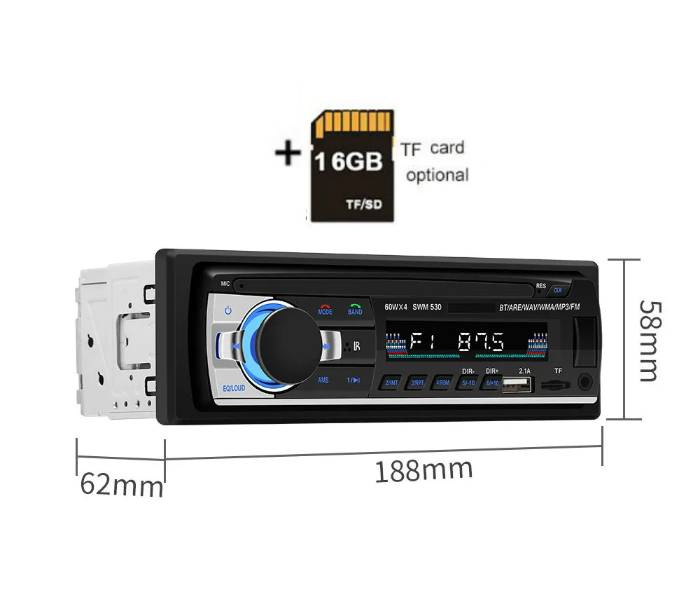 SWM 1Din 12 В Автомагнитола JSD-530 стерео музыка Bluetooth Авторадио MP3 плеер USB SD AUX вход мультимедиа - Цвет: 16GB TF Card