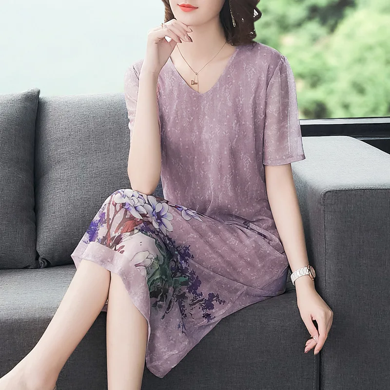 

Mom Summer Wear Dress 2019 New Style Thin 40-Year-Old 50 Middle-aged WOMEN'S Dress Kuotaitai Large Size Western Style Nobility S