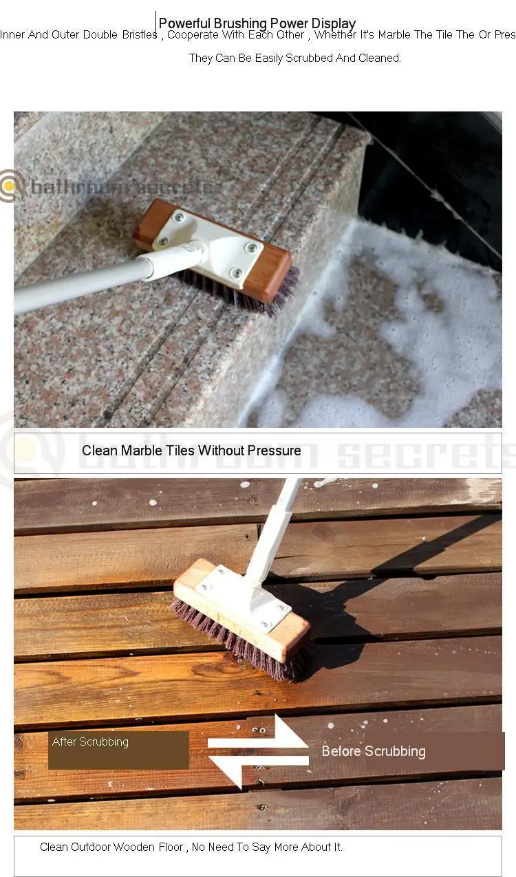 Marble Long Handle Wooden Brush Hard Hair Floor Brush To Brush Bathroom Tile Brush Non-wireless Electric Cleaning Brush
