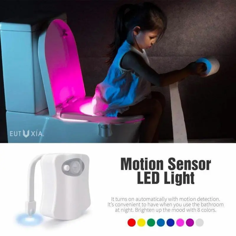 

Smart PIR Motion Sensor Toilet Seat Night Light 8 Colors Energy Saving Practical Bathroom Induction LED Toilet Night Light