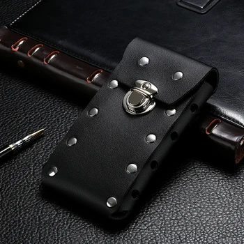 

Mobile Phone Waist Packs Pouch for iphone Samsung Huawei Hook Hoop Holster Rivet Waist Bag With Belt Leather Cover Purse Clutch