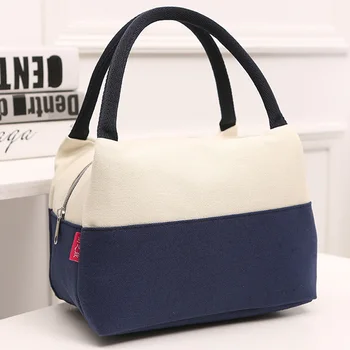 

Food Container Portable Office Color Matching Canvas Large Capacity Thermal Insulation Lunch Bag Leakproof With Handle Picnic