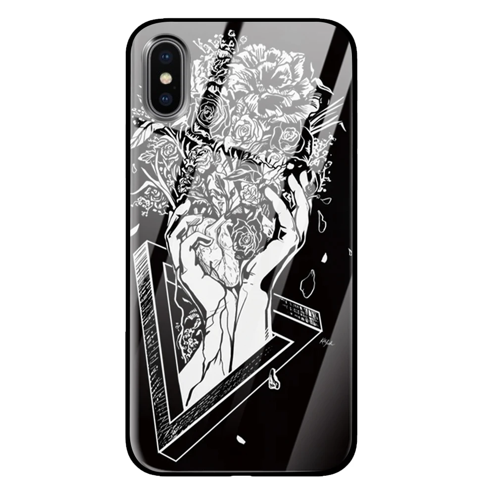 Роскошный чехол из закаленного стекла черного и белого цветов для iPhone 5 5S 6 6s 7 8 Plus X XS XR 11 Pro Max - Цвет: 8
