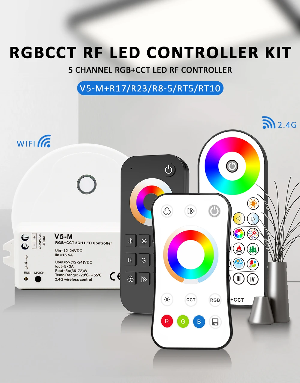 RGBCCT LED Controller 12V 24V 5CH RGB CCT RGBW RGBWW LED Streifen Licht Controller Smart Wifi RF Wireless touch Fernbedienung V5-M – Detail 3