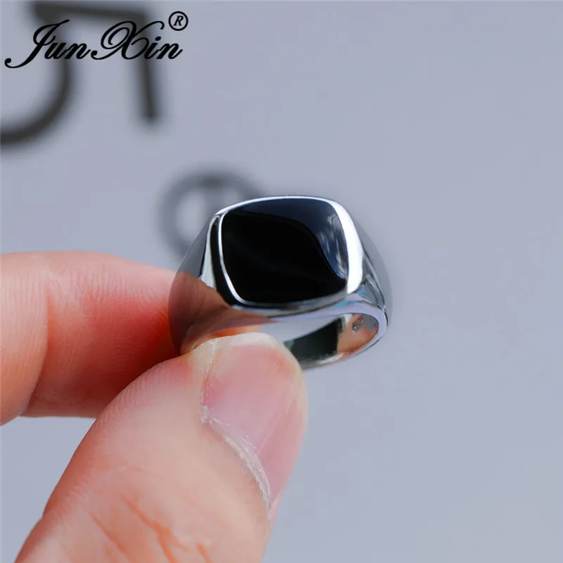 Vintage Mens Black Stone Geometric Rings For Men White Gold Yellow Gold Color Big Wedding Bands Male Engagement Party Jewelry