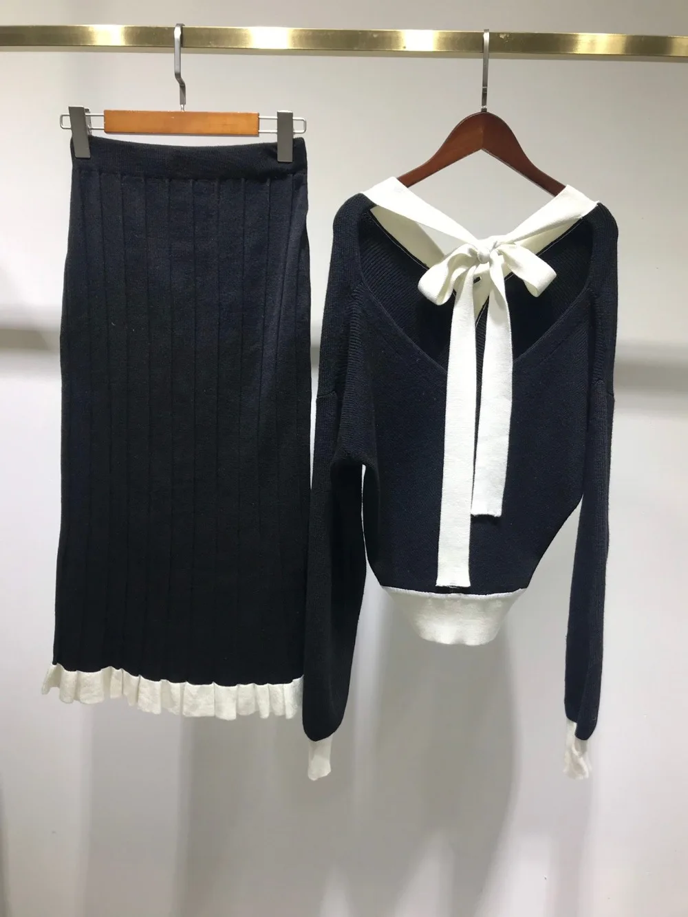 autumn new women knitted sweater pullover+ skirt female patchwork casual skirt suits 2 piece sets rmsx 10.06