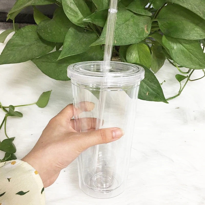 32oz High Capacity Straight Tumblers with Lid Large Double Layer  Transparent Plastic Straw Mugs for Cold Drink Milk Tea - AliExpress