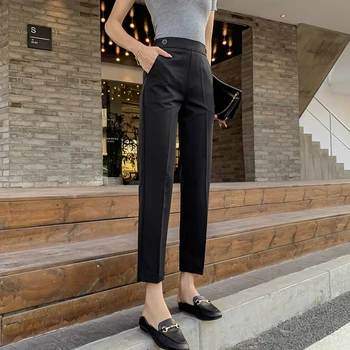 

Pants Women High Waist Summer Plus Size Elastic Loose Office Lady Ankle-length Straight Pants Women Clothes 4XL 5XL