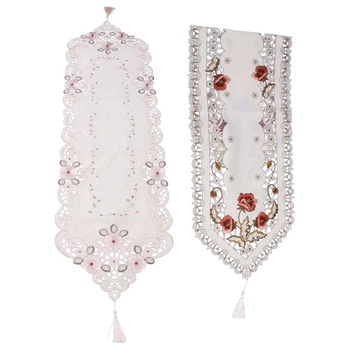 

2 Pcs New Table Runner Embroidered Floral Tablecloth Flower Size:40X150Cm, Pattern:No.7 & Pattern:No.2