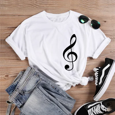 ONSEME, принт с музыкальной нотой, уличная одежда, Женская забавная футболка, женская футболка, развлекательная футболка, летние хлопковые футболки, Q-169 - Цвет: White