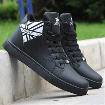 

White Hip-Hop Men Leather Boots Fashion Winter Warm Cotton Ankle Boots Waterproof High-Top Men Sneakers Footwear Casual Shoes