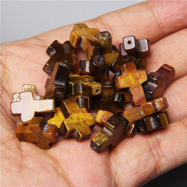 Natural Stone Crystal Tiger Eye Cross Loose Spacer Beads Charm for Women Jewelry Making DIY Necklace Bracelet Part 10pcs