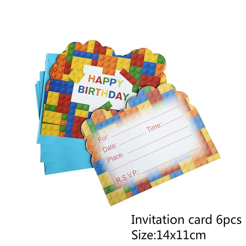 invitation card 6pcs 10 шт. Мальчики Дети ниндзя строительный блок тематическая вечеринка на день рождения воздушный шар Ninjago воздушный шар детский душ вечерние принадлежности для декора Globos - Цвет: invitation card 6pcs