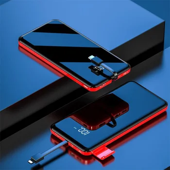 

10000mAh Power bank Built-in micro type-c Cable Mirror Screen LED Display External Battery charger Thin Charger for Mobile Phone