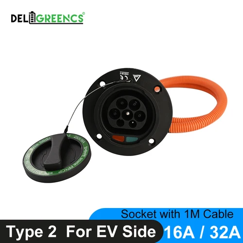 Buy 32A Type 2 Inlet with 1M Cable IEC 62196-2 Type 2 16A Socket 3Phase Mennekes Duosida for Electric Vehicle Charging Station