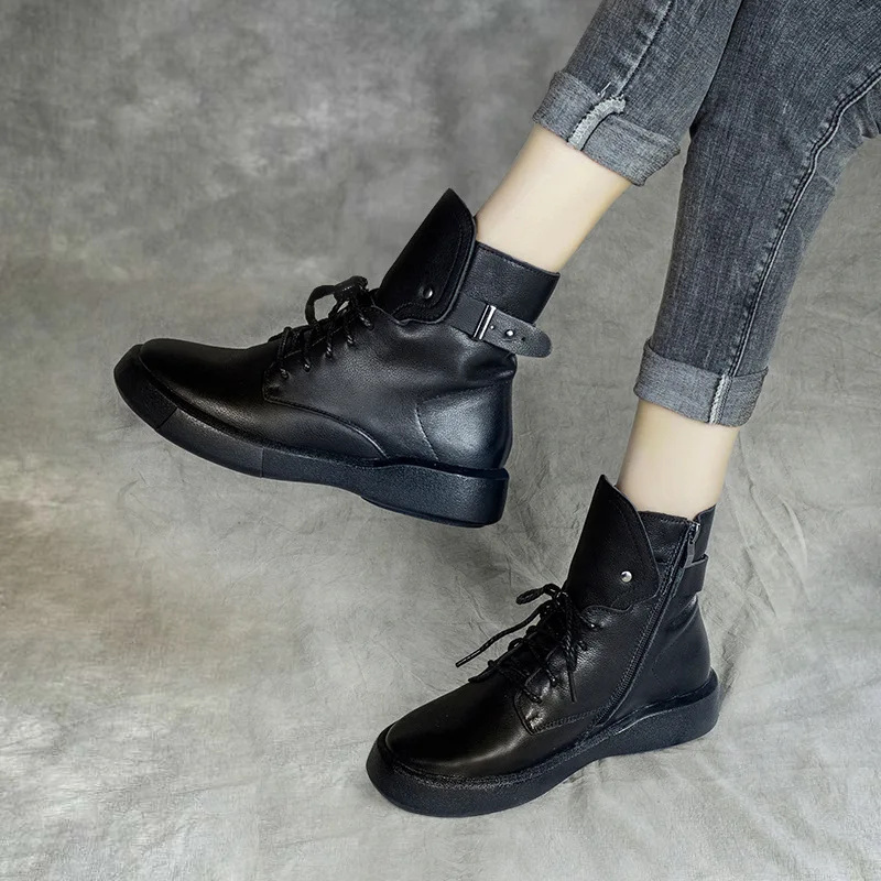 

Martin boots women's leather boots retro casual soft bottom flat heel short boots winter cotton boots