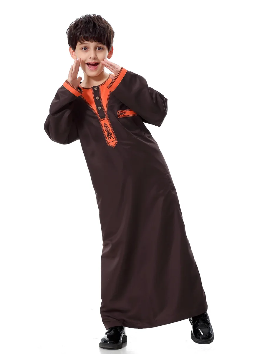 Turkish Muslim Kids Abaya Jubba Thobe Kimono Boy Thobe Thawb Caftan for Children Islamic Clothing Long Robes Dress Dubai Arab