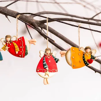 

Xmas Tree retro small pendant Hanging Crafts Rustic Painted Metal Angel Christmas Pendants Drop Ornaments Christmas Decoration