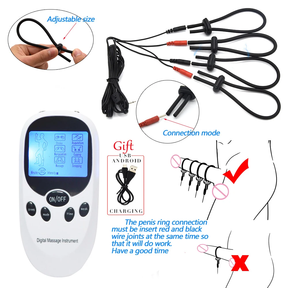 Electro Shock Penis Ring Bdsm Male Electric Stimulation Medical Therapy Massager Silicone Cock Ring Penis Extend Enlarge Sex Toy