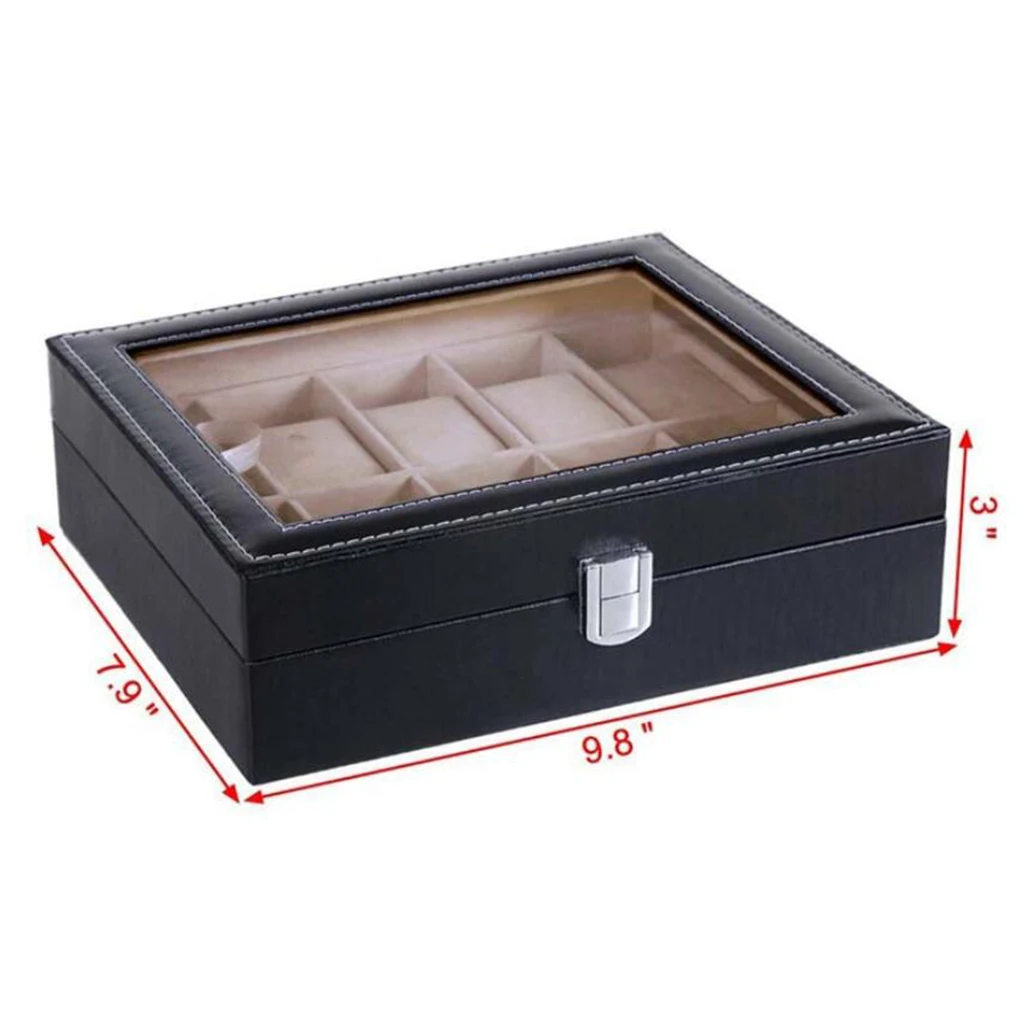 

Watch Box Case Organizer Display for Men Jewelry Storage Holder 10 Slots