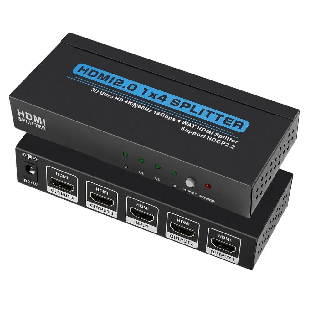 HDMI 1x4 сплиттер 3D Ultra HD 4Kx2K@ 60 Гц 18 Гбит/с HDCP2.2 1 в 4 из 4 Выход HDMI разветвитель для HDTV и монитора высокой четкости