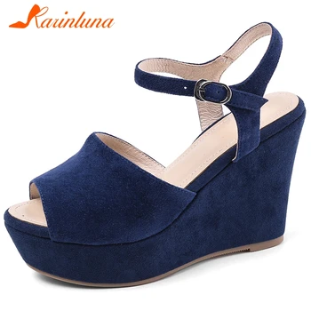 

Karinluna Hot Sale 2020 Kid Suede Wedge High Heels Summer Sandals Woman Shoes Buckle Strap Platform Shoes Women Sandals
