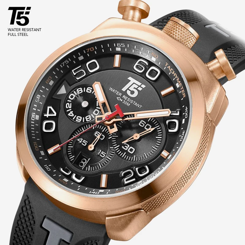 $26.88 Rubber Strap Luxury Gold Black Male Quartz Chronograph Gift Waterproof Sport Men Watch Mens Watc