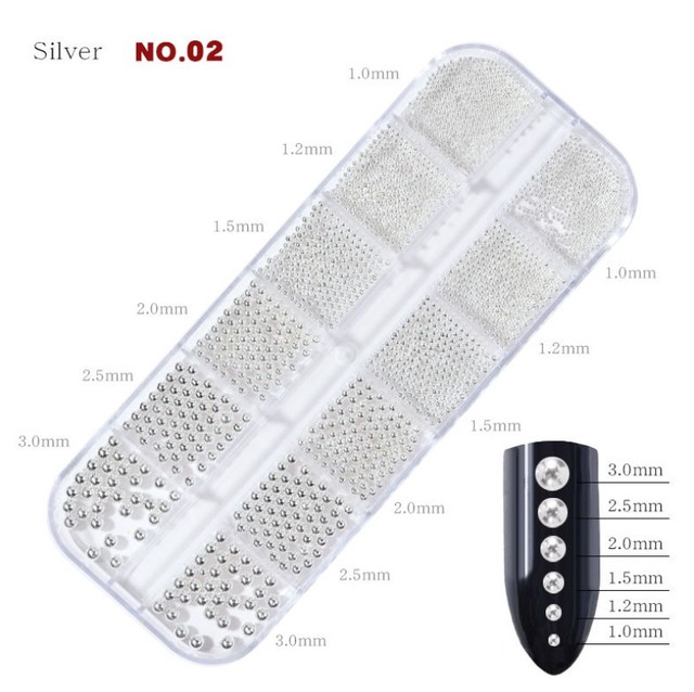 Mixed Size Small Metal Stainless Steel Ball Nail Art Rhinestones Caviar Decorations Bead Pearls Black Gold Silver Rose