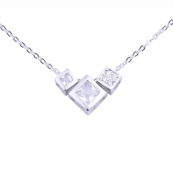 

Real 925 Sterling Silver Cubic Zircon Cube Square Necklaces For Women Collar Pendants Geometric Fashion Jewelry Gift