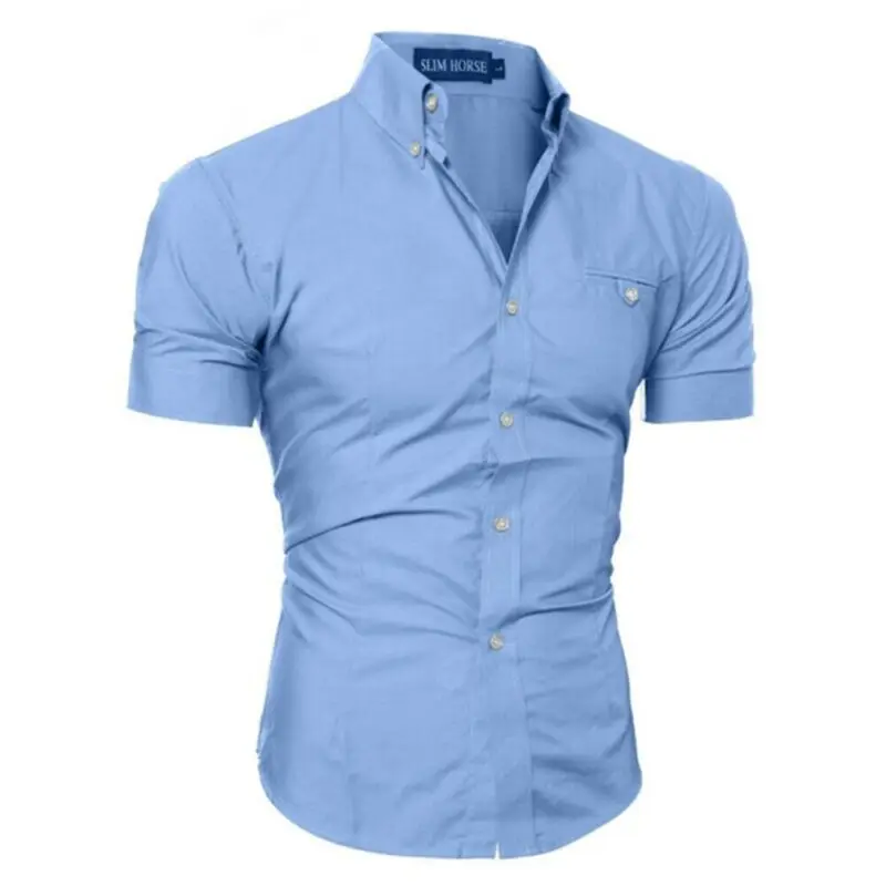 Luxury Men's Slim Fit Shirt Short Sleeve Stylish Formal Casual shirt Tops Short Sleeve Turndown Collar social blouse