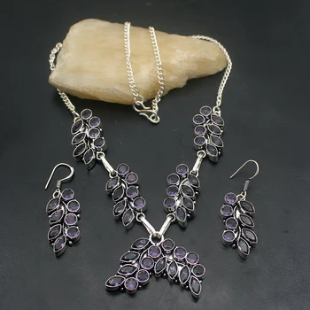 

Hermosa Trendy Nice Sets Purple Amethystt Silver Color Earrings Necklace Crystals Set Fashion Women Party Gift A756