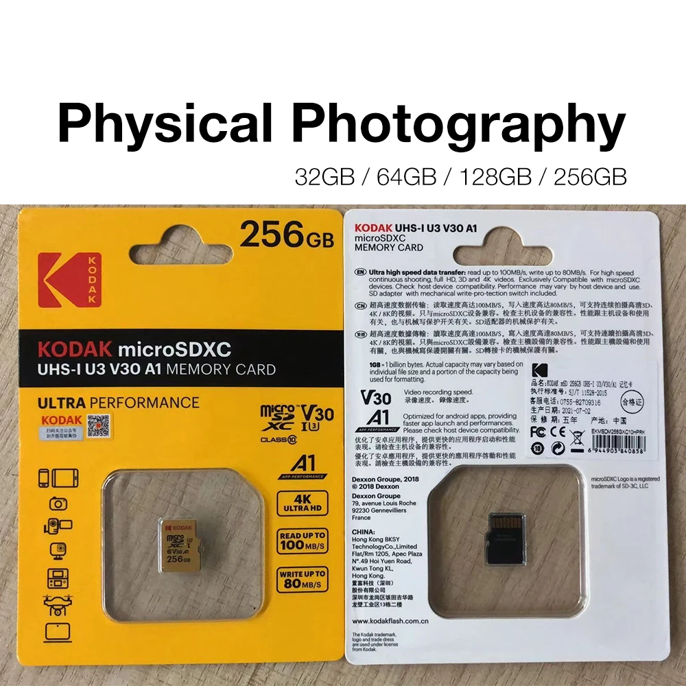 100%Original Kodak Micro SD Card 128G 32GB 64GB 256GB 512GB Class10 Memory Card U3 A1 V30 cartao de memoria Video Phone TF  Card sony memory card