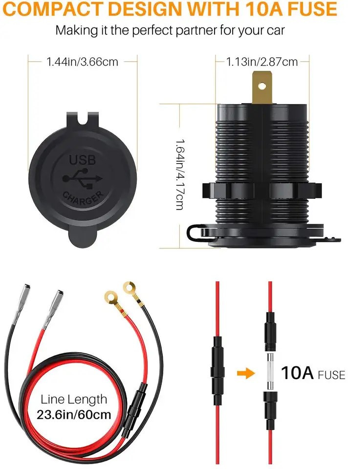 Presa USB da 12 V per auto, 3 porte, in alluminio marino, ricarica rapida, impermeabile, presa USB C 12 V, per auto, golf, barca, autobus, camion, camper, moto marine, ecc. (2QC+1PD (1