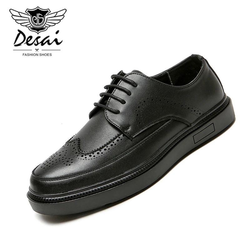 

2020 Spring New Men's Business Dress Shoes PU Leather Casual Shoes Men Soft Bottom Classic Pointed Brock Carved Lace-up Shoes