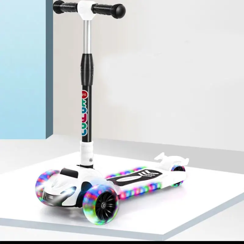 Scooter White Детский велосипед-самокат складной немой скутер освещает шины объемный бас подвеска От 2 до 12 лет студенческий скутер - Цвет: Scooter White