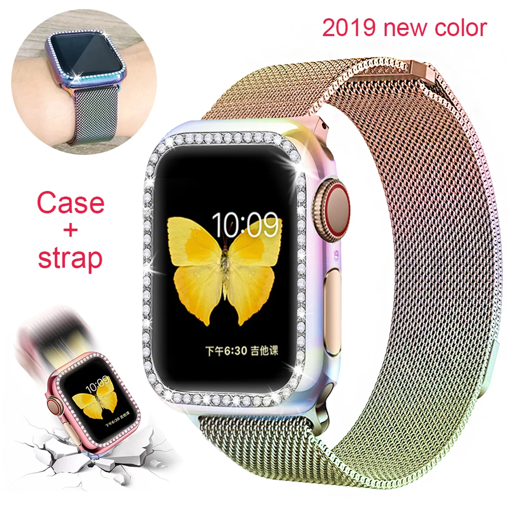 Чехол + ремешок для наручных часов Apple Watch 5 Группа 44 мм 40 iWatch 42 38 Миланская петля