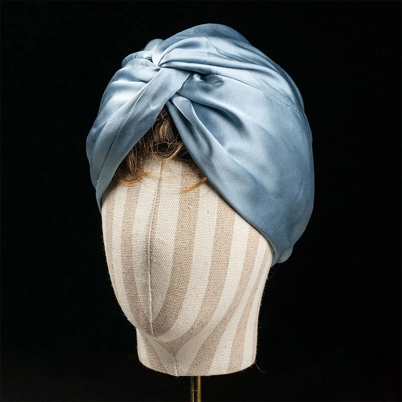 Double Layer 100% Real Silk Sleeping Caps Adiustable Knotted Women Night Bonnet Satin Hair Wrap Elastic Head Cover for Long Hair 5